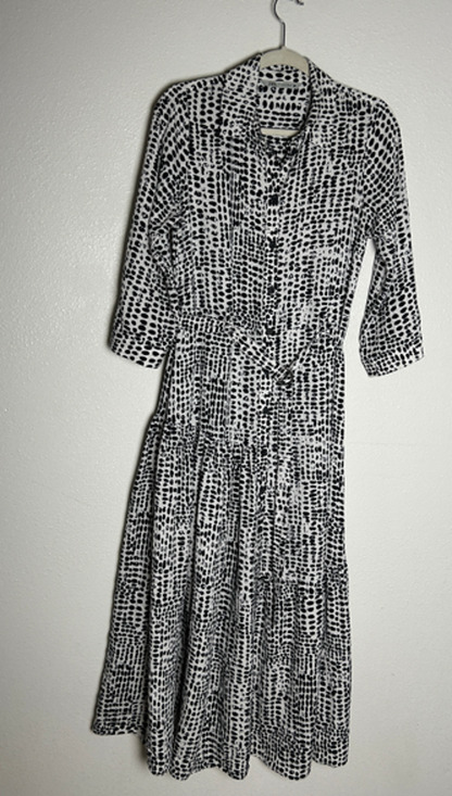 Zara Dresses & Skirts - Zara Long Printed Black and White Long Sleeve Button Down Belted Dress Sz Small